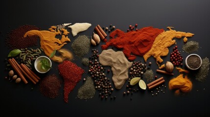 A map of the world made out of spices - obrazy, fototapety, plakaty