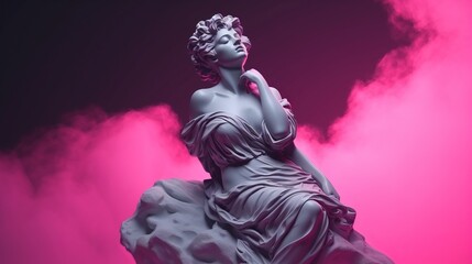 A statue of a woman with a pink background - obrazy, fototapety, plakaty