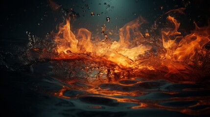 Fototapeta na wymiar Struggle of fire flames and water splash on dark background