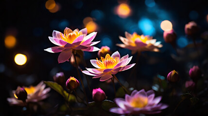 Obraz na płótnie Canvas Beautiful flowers. Magical shine. Blurred background, bokeh. AI