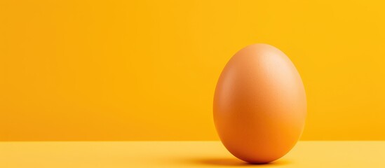 Minimalist style close up photo of a brown chicken egg on a yellow backdrop - Powered by Adobe