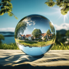 glassball with reflection of houses