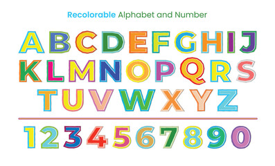 Colorful Alphabet Letter and Number Set for Kids Funny Concept. Vector Multicolored Font for Children