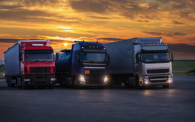 Trucks at sunrise in parking lot