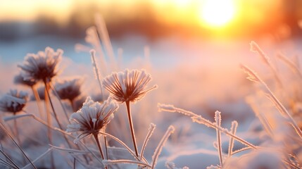 Winter frozen landscape close up