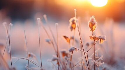 Winter frozen landscape close up