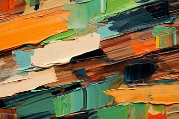 マルチカラー油絵抽象背景バナー）緑・オレンジ・茶色・ベージュ