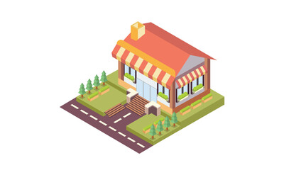 isometric cafe.on white background.3D design.isometric vector design Illustration.