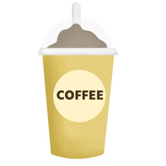 Blended Iced Coffee Frappe in Yellow Paper Cup with Drinking Straw Icon Graphic Clipart Cartoon