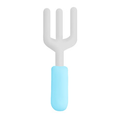 Hand Fork with Blue Handle for Gardening Tool 3d Icon Graphic Clipart Cartoon