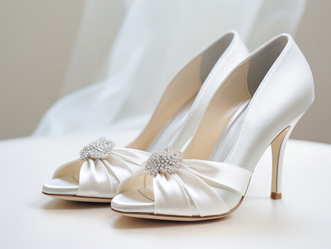 White Wedding Shoes Bride White Satin