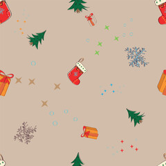 festive New Year Christmas background seamless pattern with different objects vector