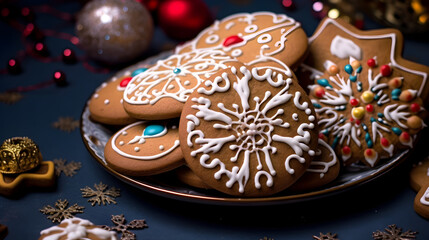Handmade Christmas Cookies Decorated with White Icing, Fragrant and Delicious
