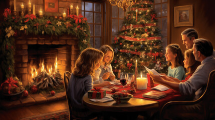 Celebrating Christmas: Family Reunion by the Hearth, Admiring a Glistening Tree