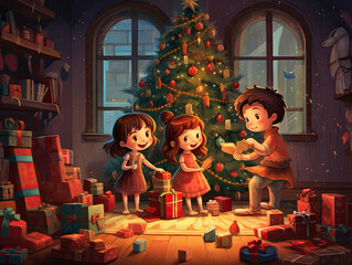 Obraz na płótnie Canvas children playing during christmas