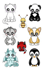 set of cute kawaii animals illustrations