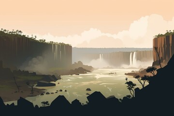 Illustration of the stunning Victoria Falls. Generative AI