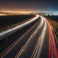 Fototapeta na wymiar Light trails on a night highway