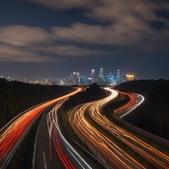 Light trails on a night highway