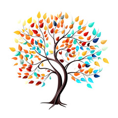 Floral tree with multicolor leaves isolated on  background transparent background Generative AI