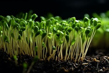 shiny green sprouts: a detailed close-up. Generative AI