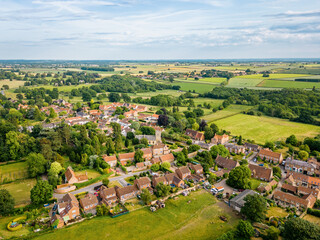 Aerial view of Great Ouseburn a village in North Yorkshire countryside, UK
