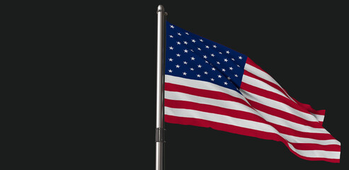 United States Of America Flag, Flag waving on dark background. 3D Design.