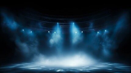 Illuminated stage with scenic lights and smoke Blue - obrazy, fototapety, plakaty