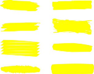 Highlighter line yellow marker strokes lines vector. Yellow watercolor hand drawn highlight set. Marker pen highlight strokes.