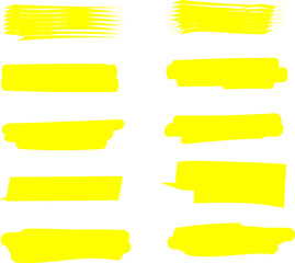 Fototapeta premium Highlighter line yellow marker strokes lines vector. Yellow watercolor hand drawn highlight set. Marker pen highlight strokes.