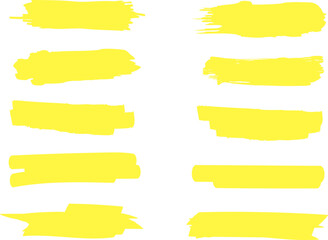 Highlighter line yellow marker strokes lines vector. Yellow watercolor hand drawn highlight set. Marker pen highlight strokes.