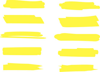 Obraz premium Highlighter line yellow marker strokes lines vector. Yellow watercolor hand drawn highlight set. Marker pen highlight strokes.