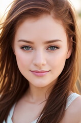 Portrait of a lovely young red head woman.Digital creative designer art.AI illustration