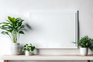 Wall mockup with Vase and green plant,White wall and shelf