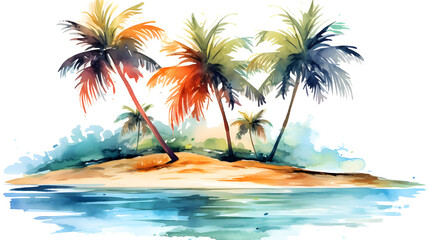 Fototapeta na wymiar watercolor palm trees on the beach, sea.