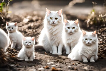 group of cats in the garden