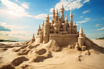 Sand castle built on a beautiful sand beach