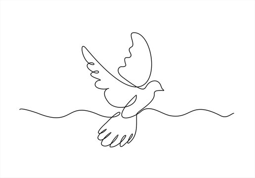 Continuous one line drawing of flying pigeon or gove. Bird symbol of peace and freedom in simple linear style. Concept for logo, card, banner, poster