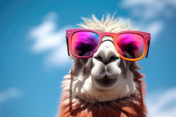trendy modern alpaca lama animal in stylish glasses