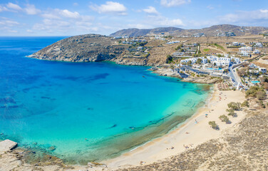 Landscape with Agia Anna beach, Mykonos island, Greece Cyclades