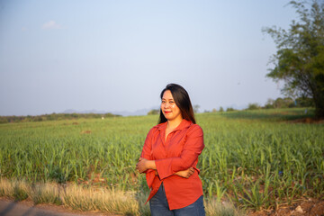 women asian standing on the countryside road