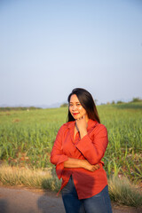 women asian standing on the countryside road