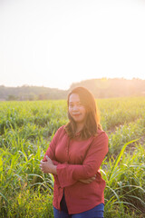 women asian standing on the countryside road