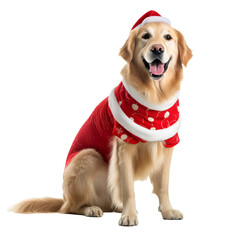 golden retriever dog puppy wearing santa claus costume hat