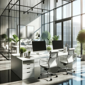 spacious modern office with large glass windows allowing ample natural light