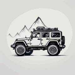 Jeep in cartoon, doodle style. 2d vector illustration in logo, icon style. AI Generative
