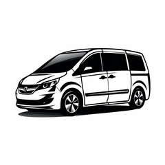 Fototapeta na wymiar Minivan in cartoon, doodle style. 2d vector illustration in logo, icon style. AI Generative