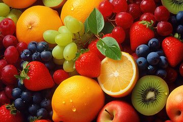 background of various bright juicy ripe fruits