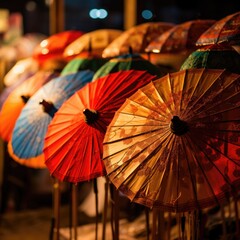 Colorful Asian Paper Umbrella Parasol. AI Generated