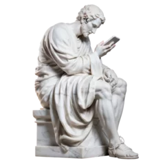 Fotobehang Marble statue of greek Man. screen addiction. Tablet.  greek Man statue addict to smart phone or tablet. PNG © Gasi
